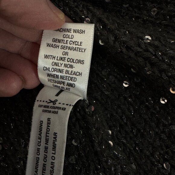 Laura Ashley Sequined Open-Front Knit Cardigan Sweater L Grey - Picture 6 of 12